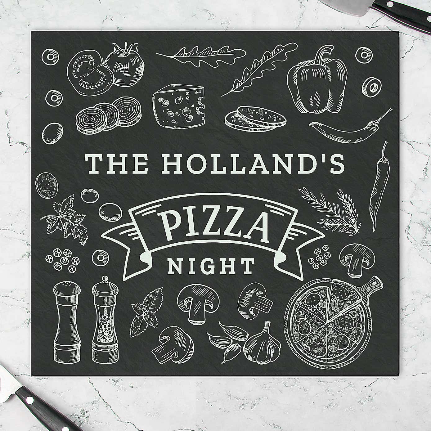 Personalised Pizza Glass Worktop Saver