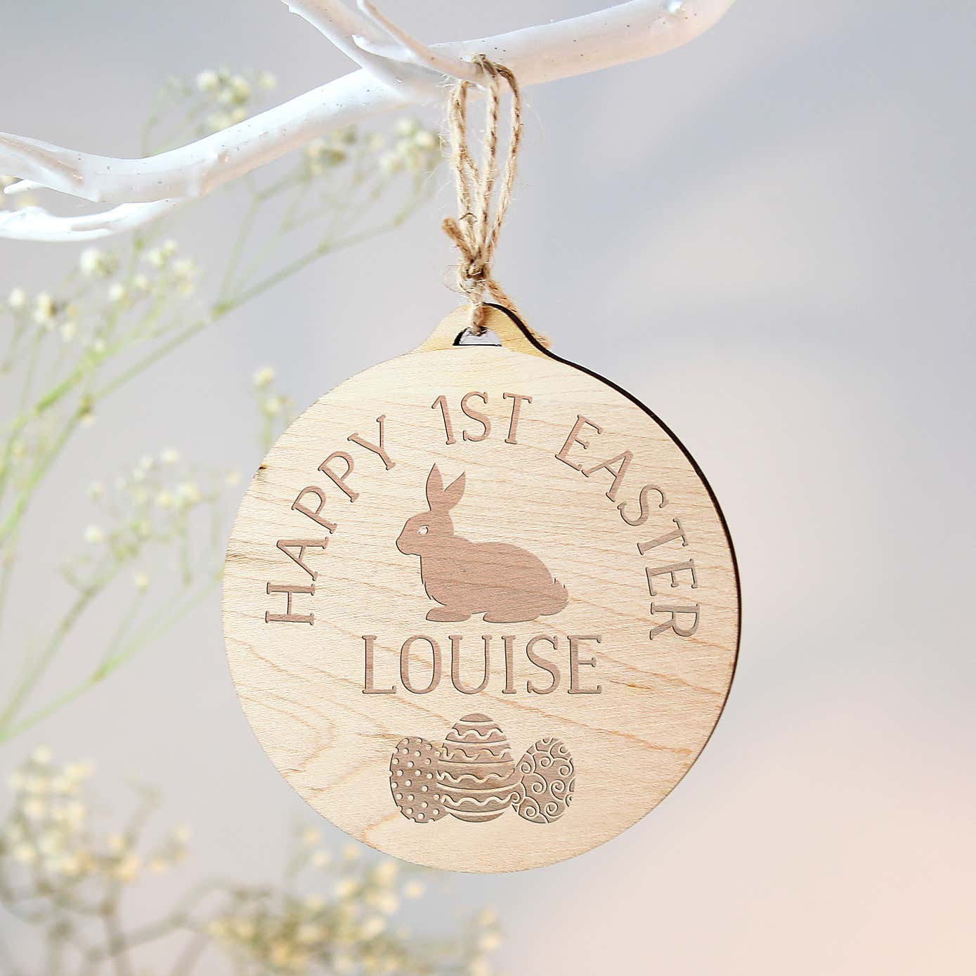 Personalised Easter Bunny Round Wooden Decoration