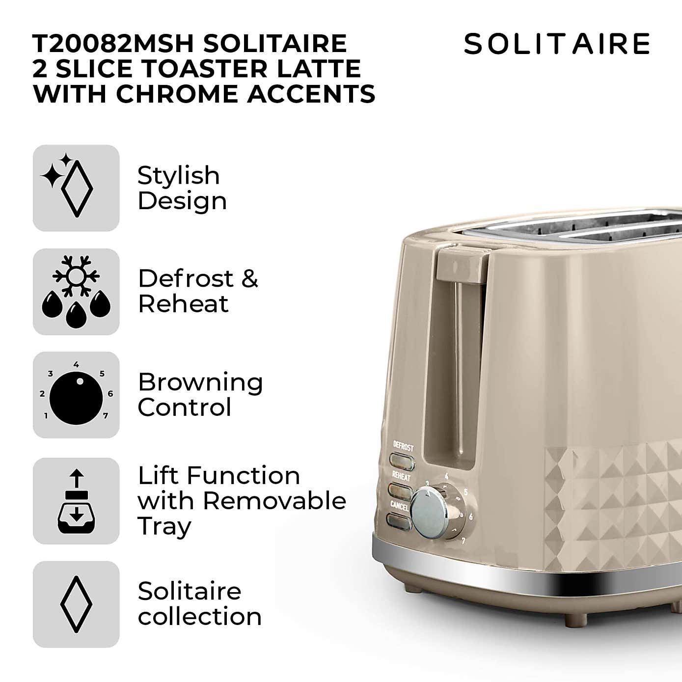 TOWER Solitaire 2 Slice Toaster