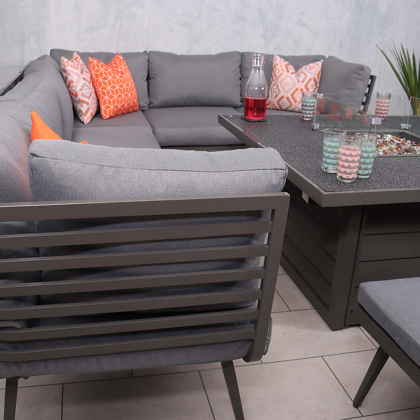 Mayfair 8 Seater 6 Piece Lounge Set with Square Firepit