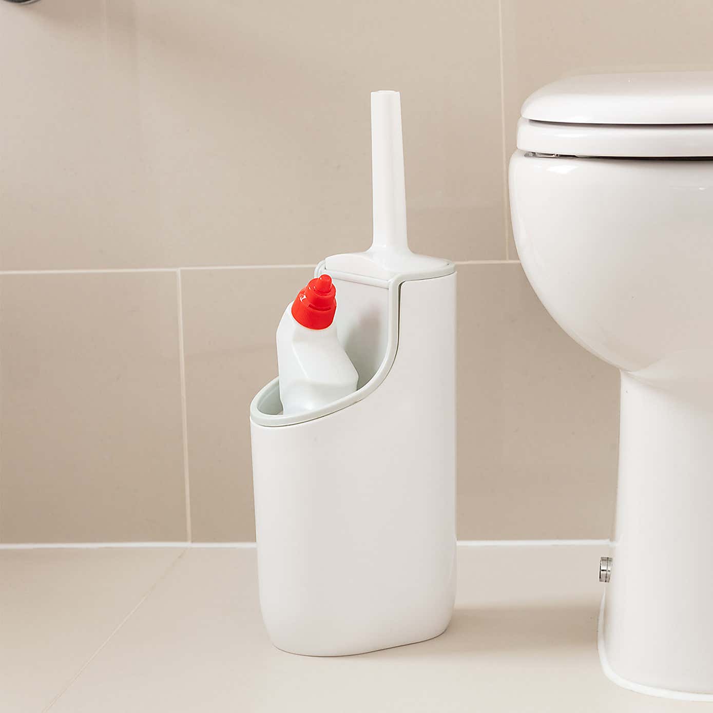 Addis White Toilet Brush with Cleaner Compartment