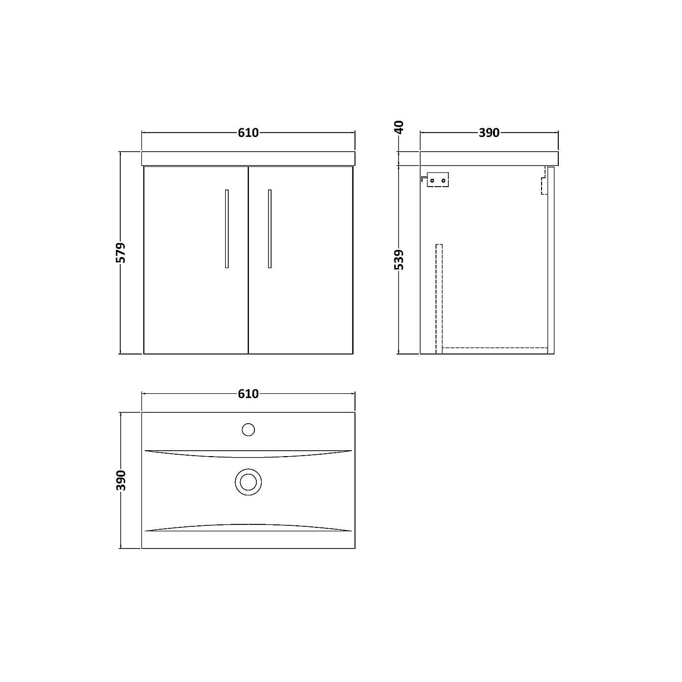 Arno Wall Mounted 2 Door Vanity Unit with Basin