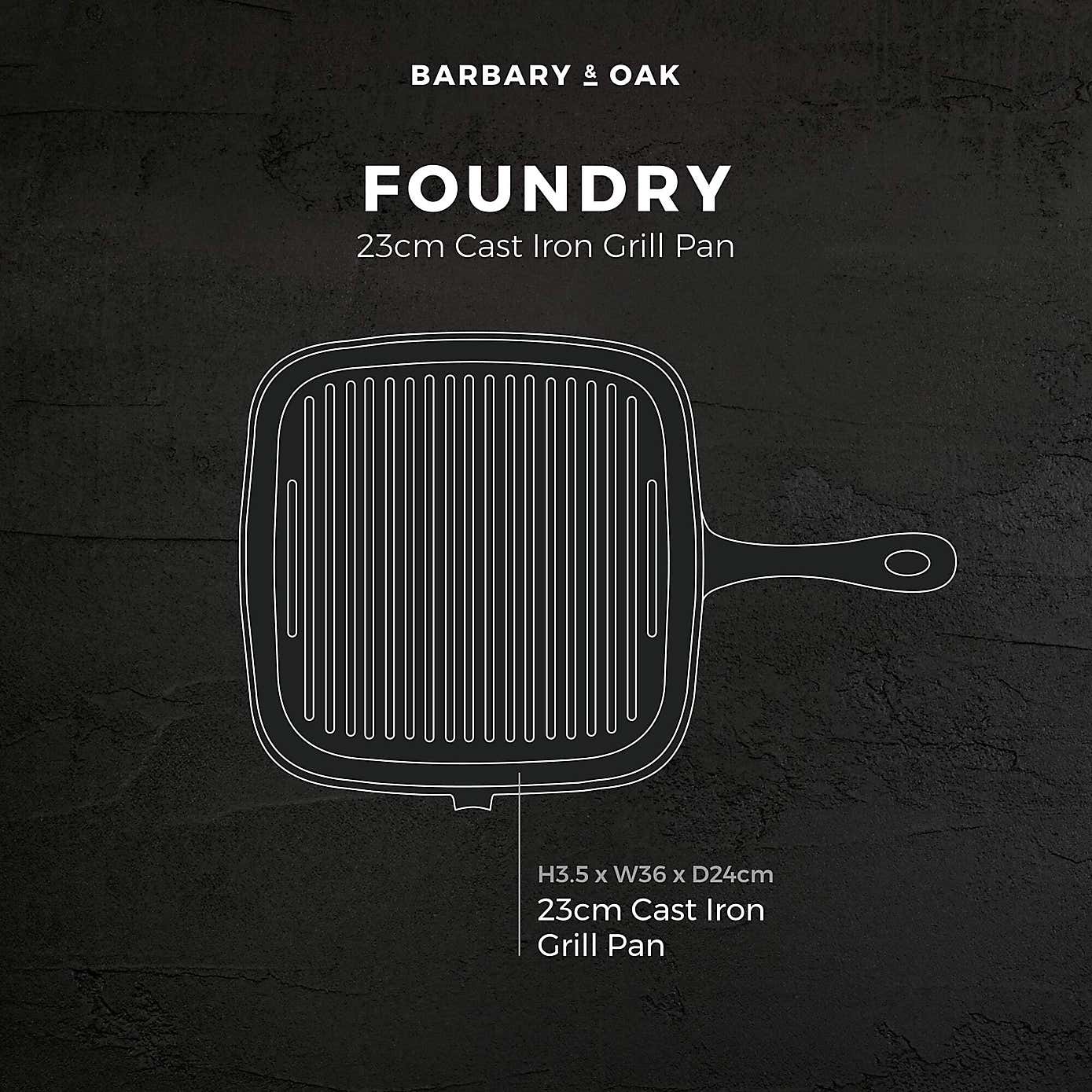 Barbary & Oak Cast Iron Grill Pan, 23cm