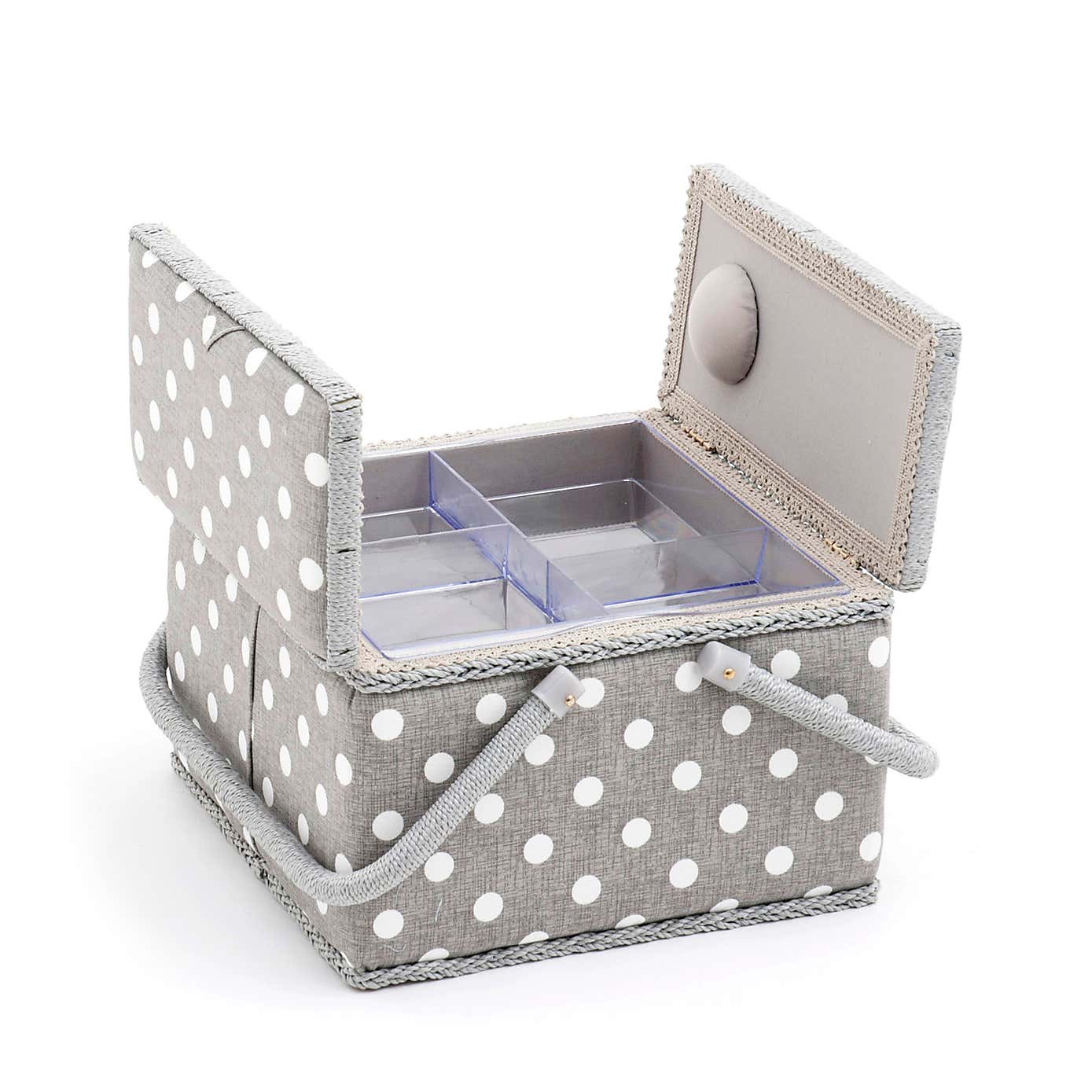 Grey Polka Dot Twin Lidded Sewing Machine Box