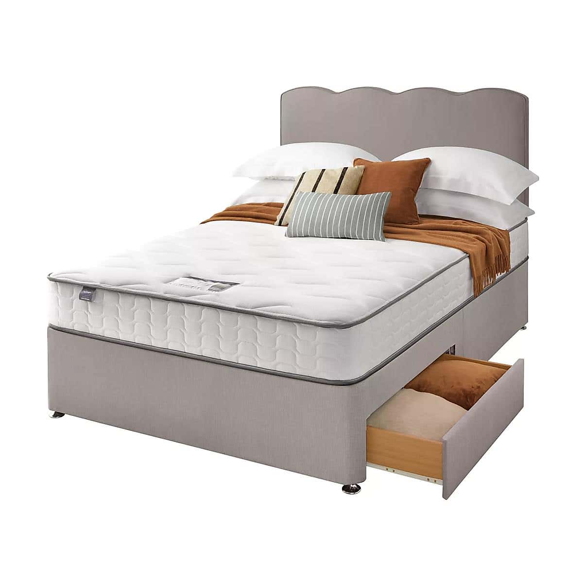 Silentnight 2 Drawer Divan Bed With Fabric Wave Headboard