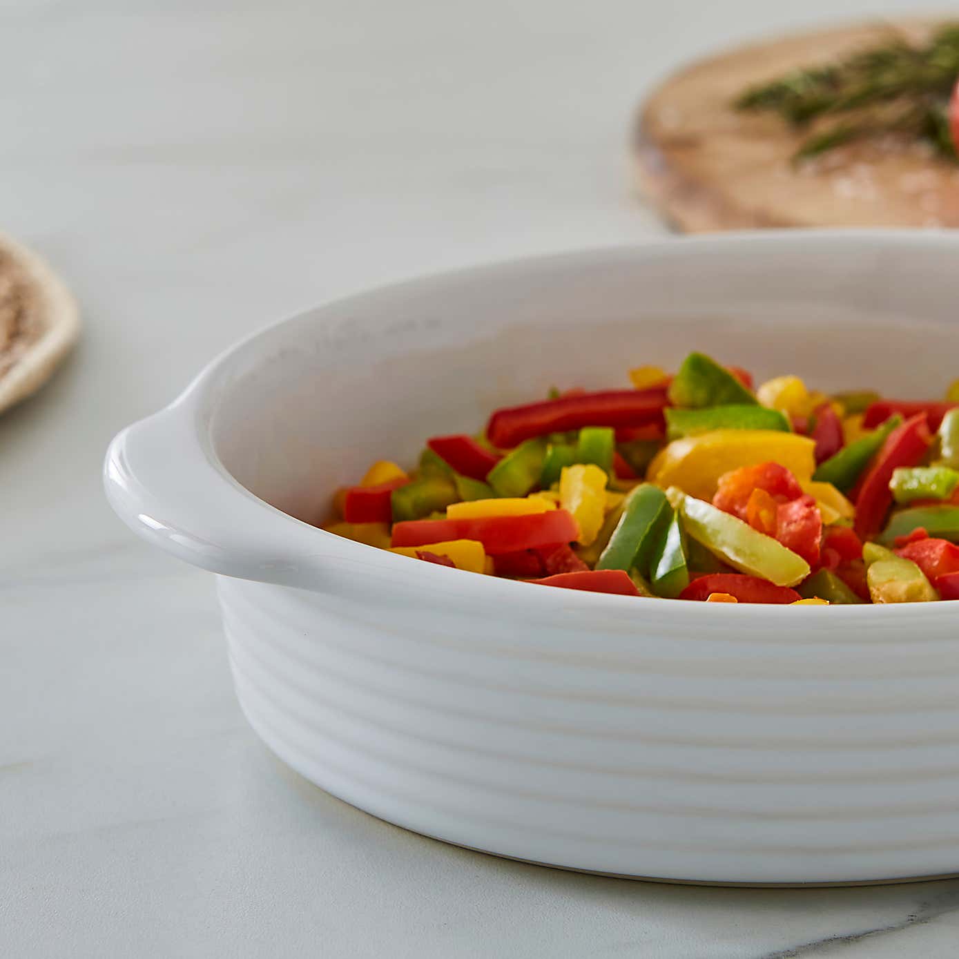 White Ribbed Oval Roaster