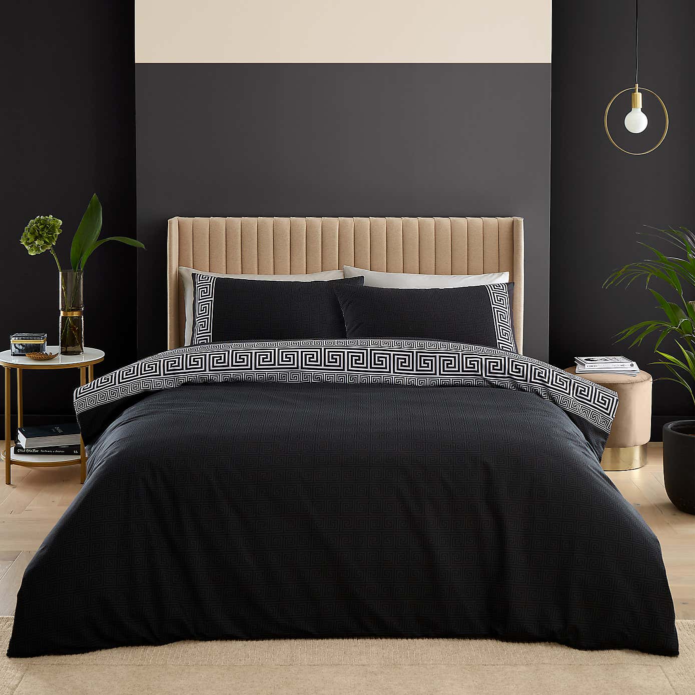 Catherine Lansfield Artemis Greek Key Black Duvet Cover and Pillowcase Set