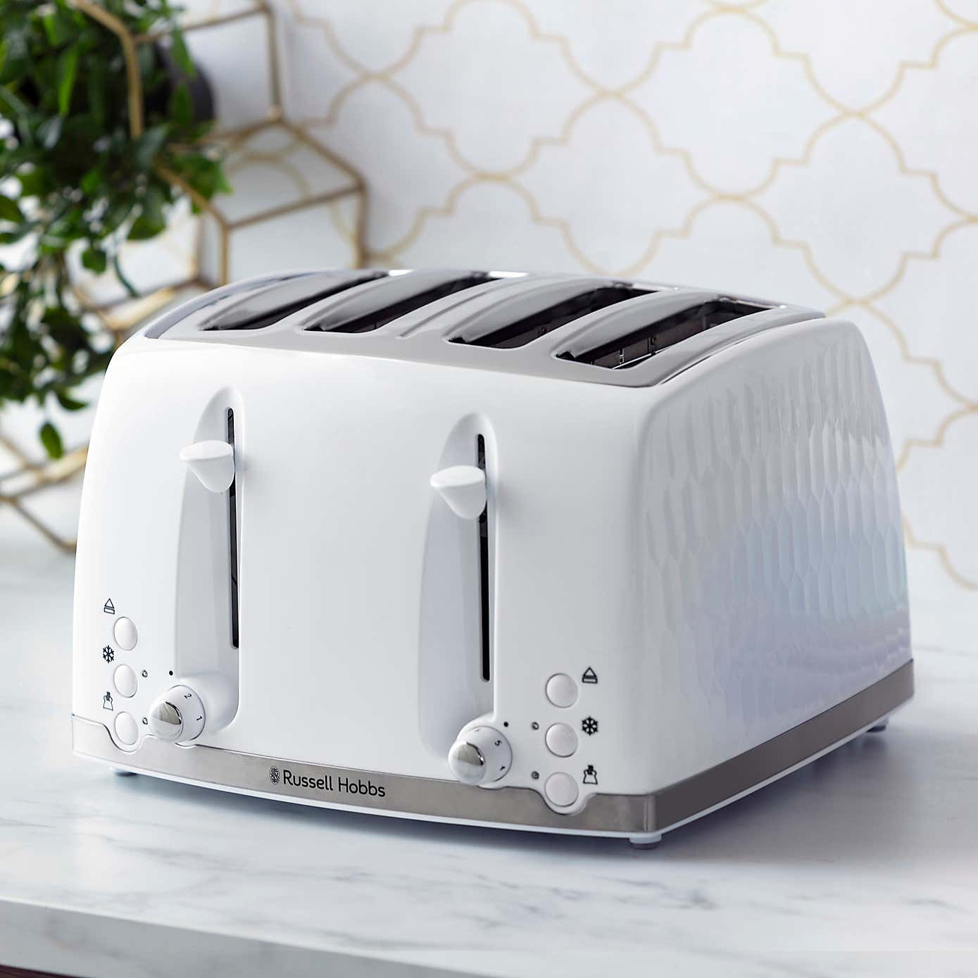 Russell Hobbs White Honeycomb Kettle and Toaster Set
