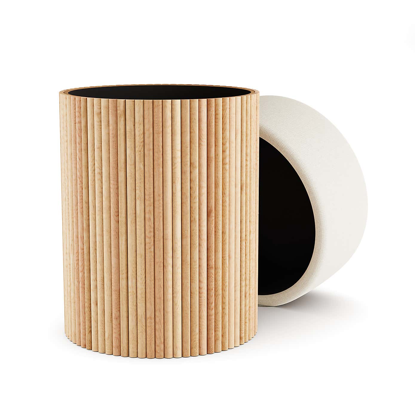 Fluted Wooden Storage Footstool