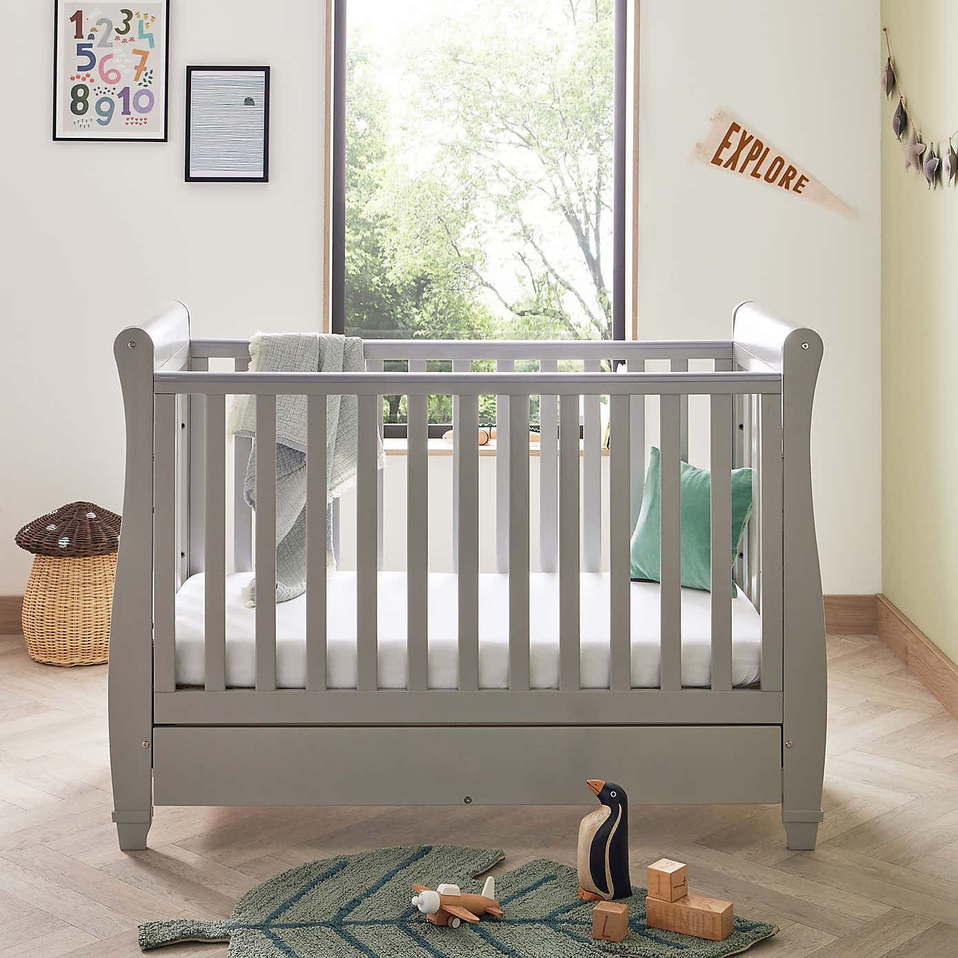 Babymore Eva Sleigh Cot Bed with Drawer