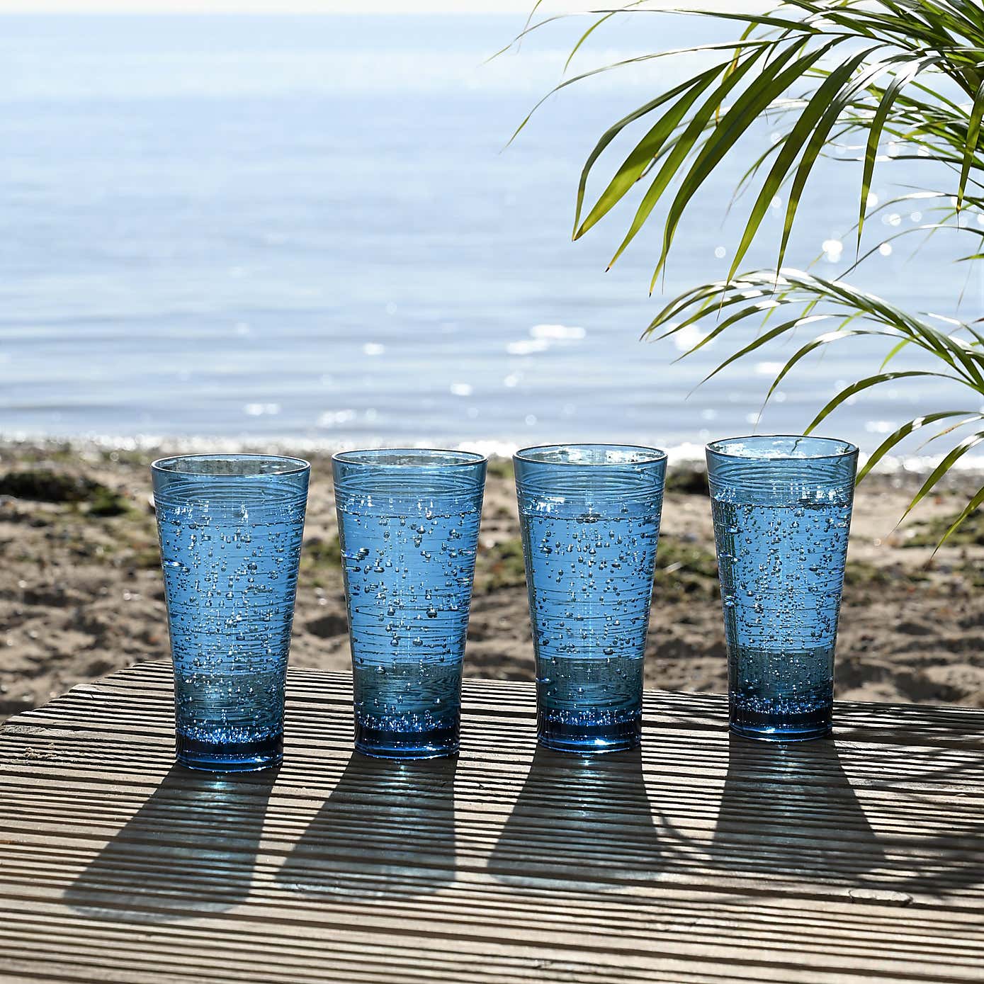 Three Rivers Set of 4 Blue Linear Highball Glasses