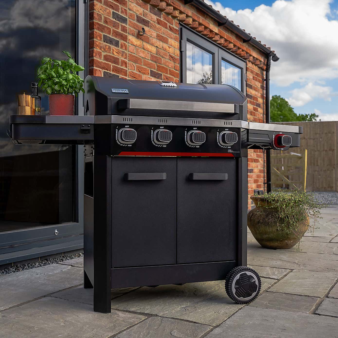 Norfolk Grills Atlas 400 Gas BBQ, 4 Burner with Side Burner & Cabinet