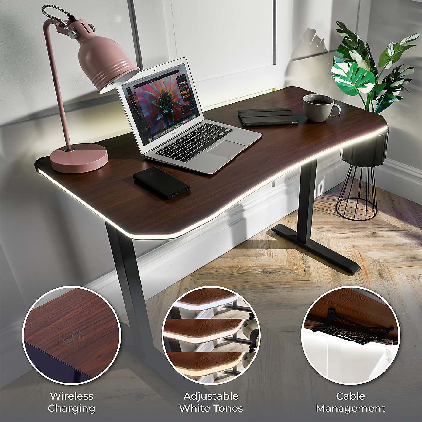 X Rocker Living Woodgrain Desk with Wireless Charging, 140x60cm