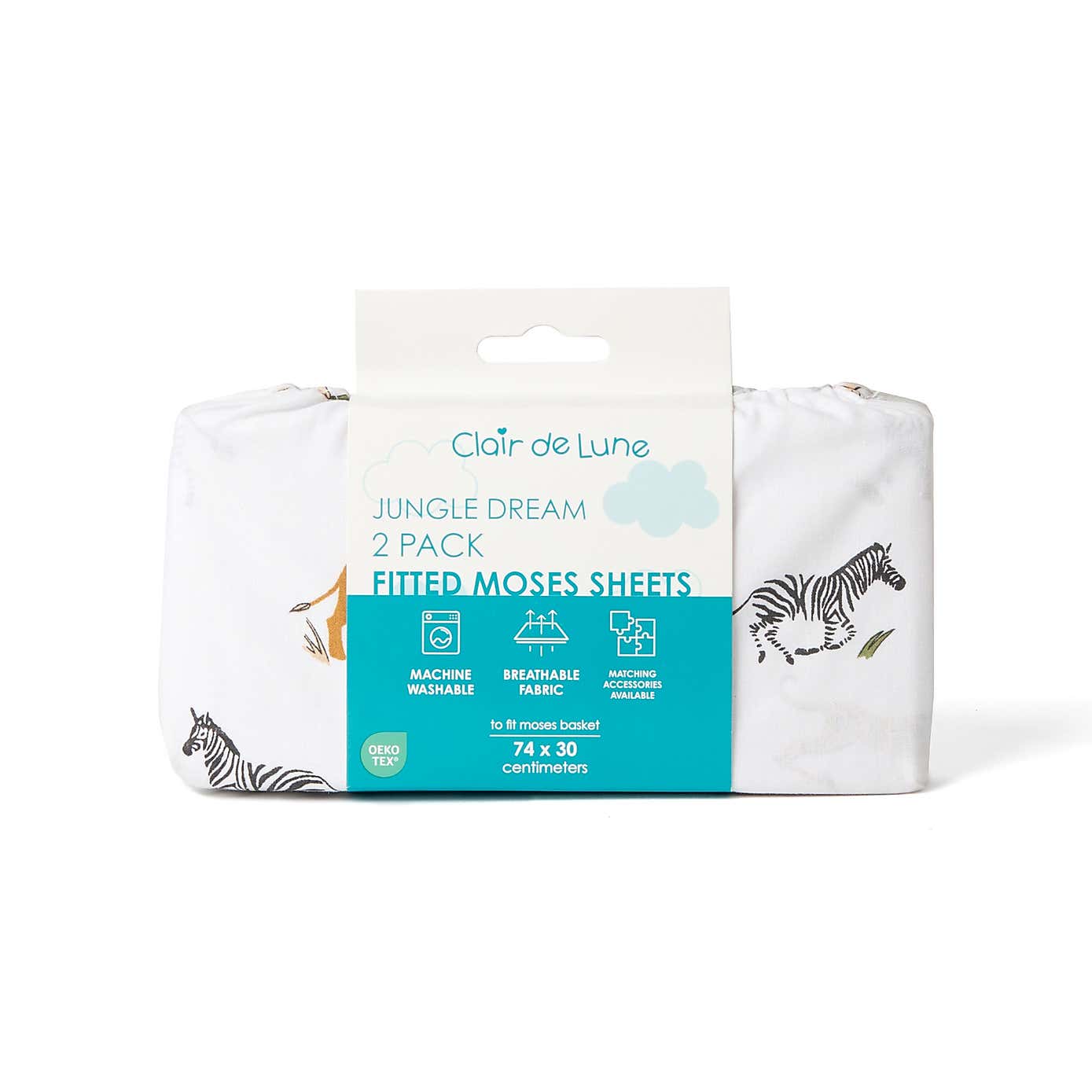 Clair de Lune Pack of 2 Jungle Dream Moses Basket Sheets