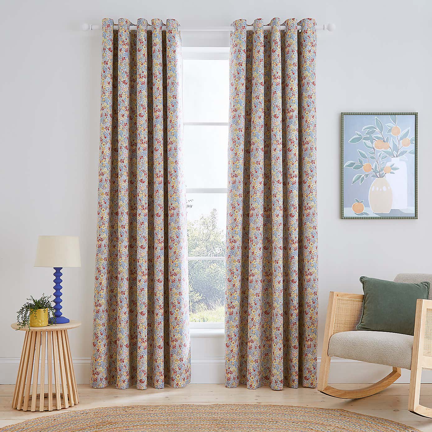 Hannah Retro Ditsy Blackout Eyelet Curtains