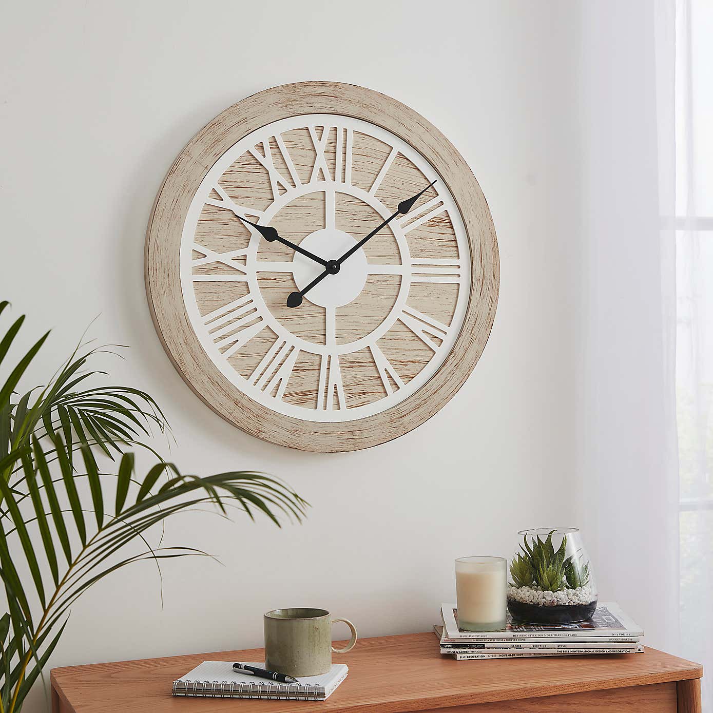 Washed Wooden Wall Clock 60cm