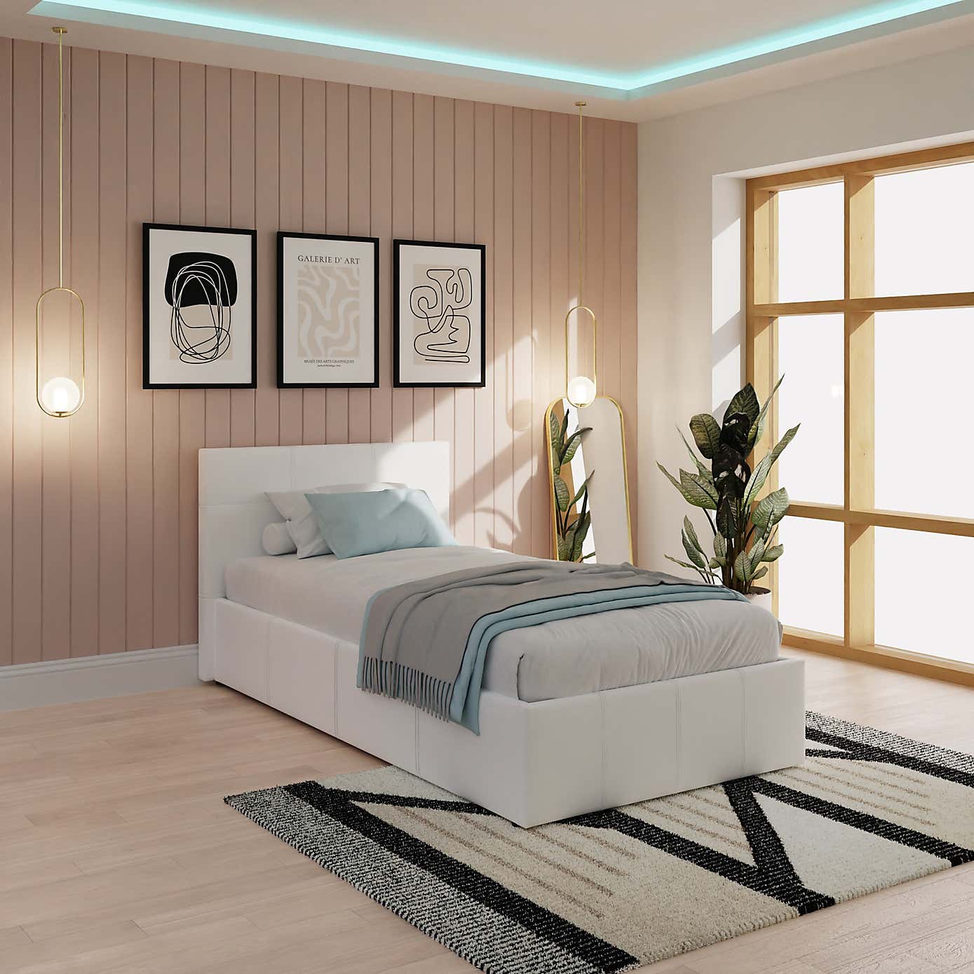 Side Lift Ottoman Bed Frame, Faux Leather