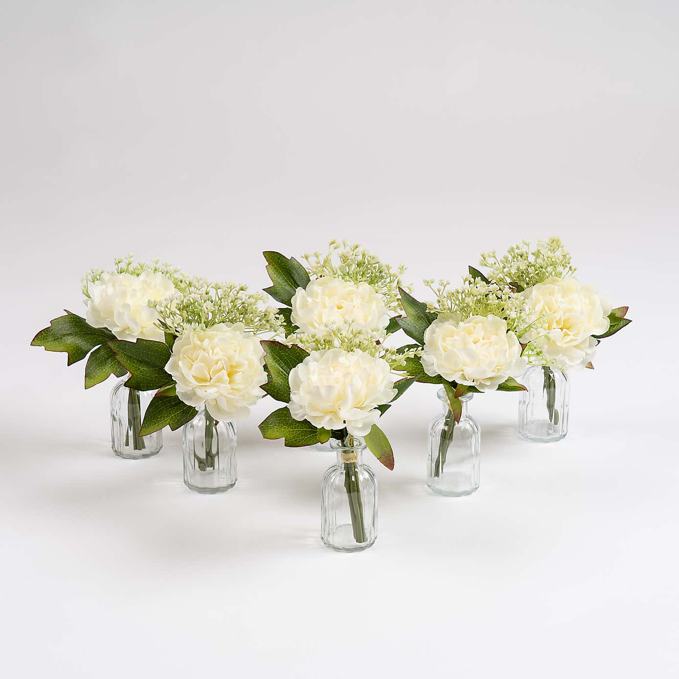 Set of 6 Artificial Posies in Glass Vases