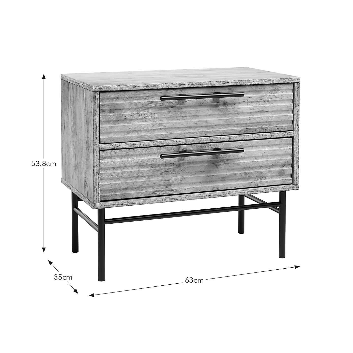 Bryant Wide 2 Drawer Bedside Table, Mango Wood Effect