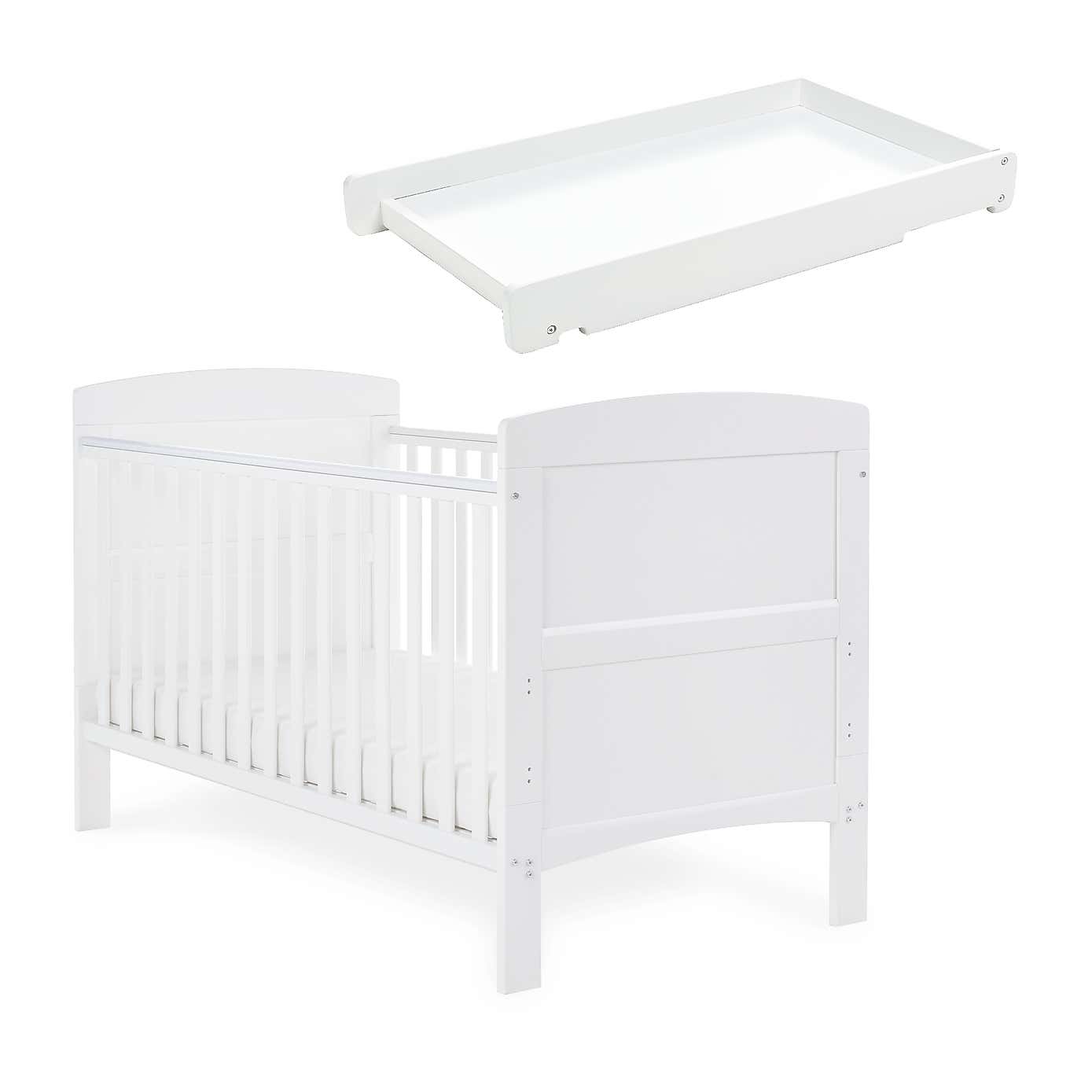 Obaby Grace Cot Bed, Cot Top Changer + Fibre Mattress Set