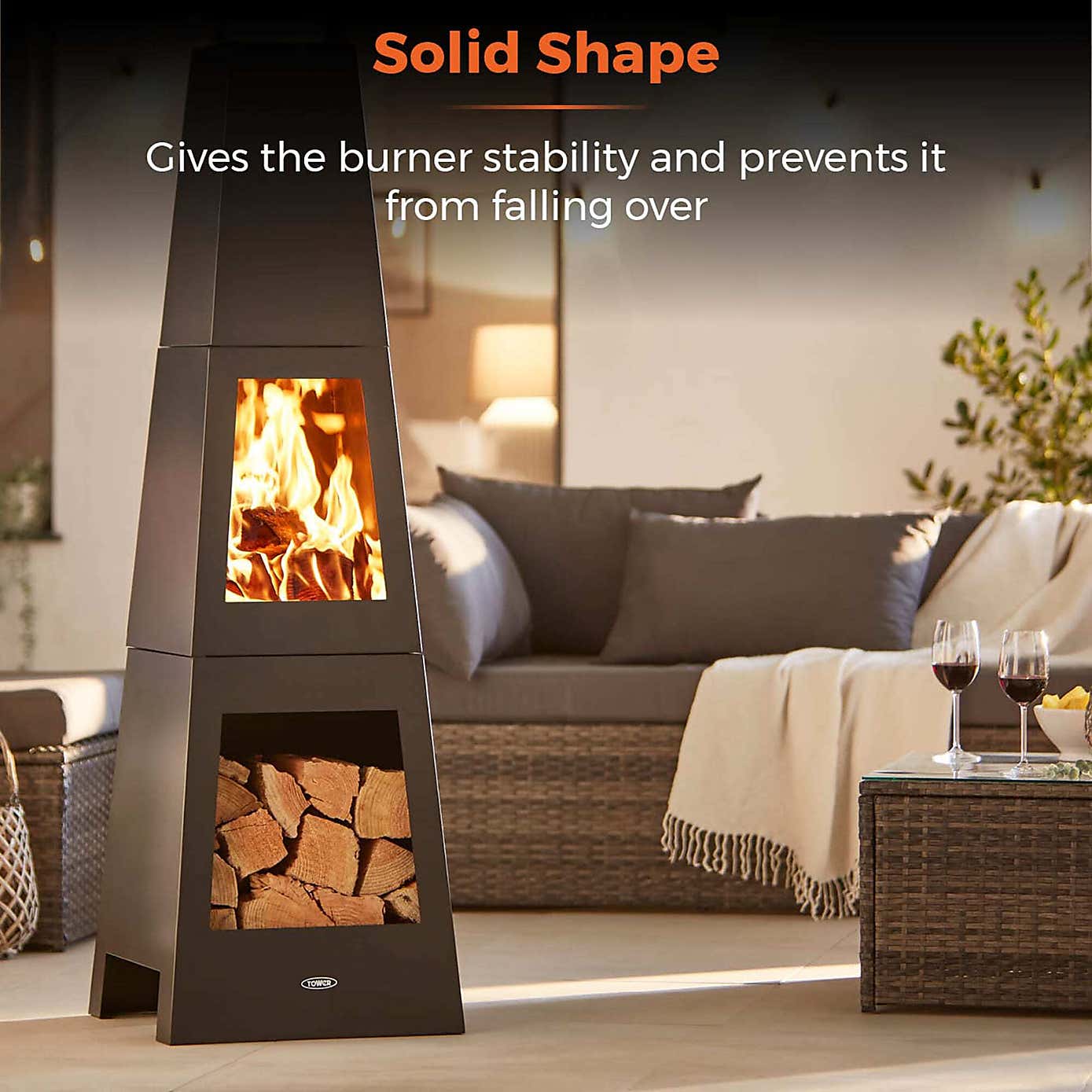 Tower Obelisk Log Burner, Black Steel