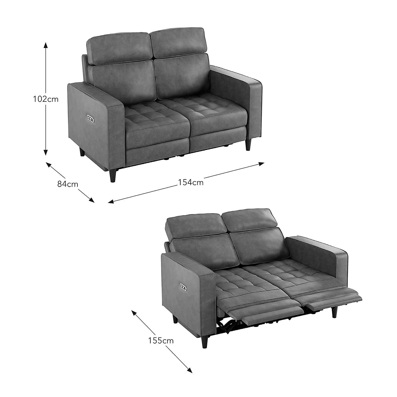 Zoe Faux Leather Power Recliner 2 Seater Sofa, Mocha