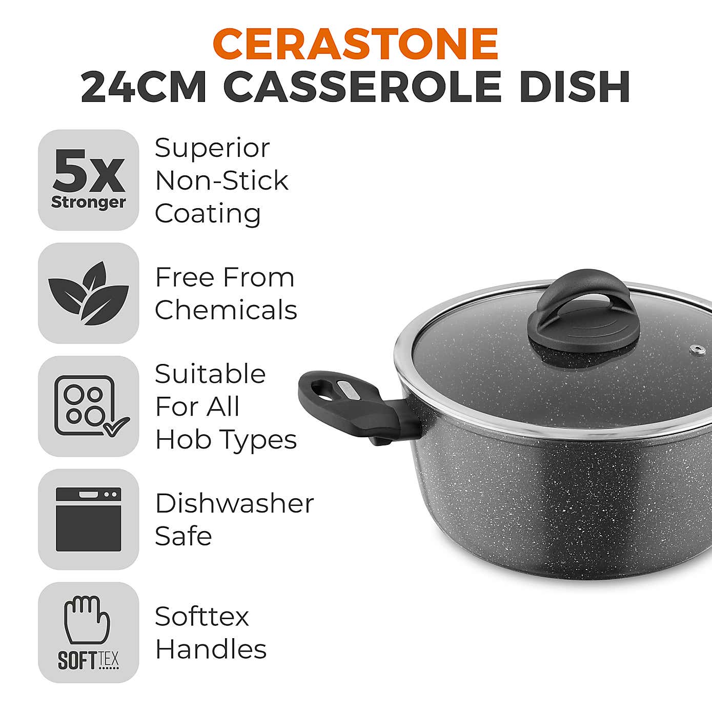 Tower Cerastone Non-Stick Forged Aluminium Casserole Dish, 24cm