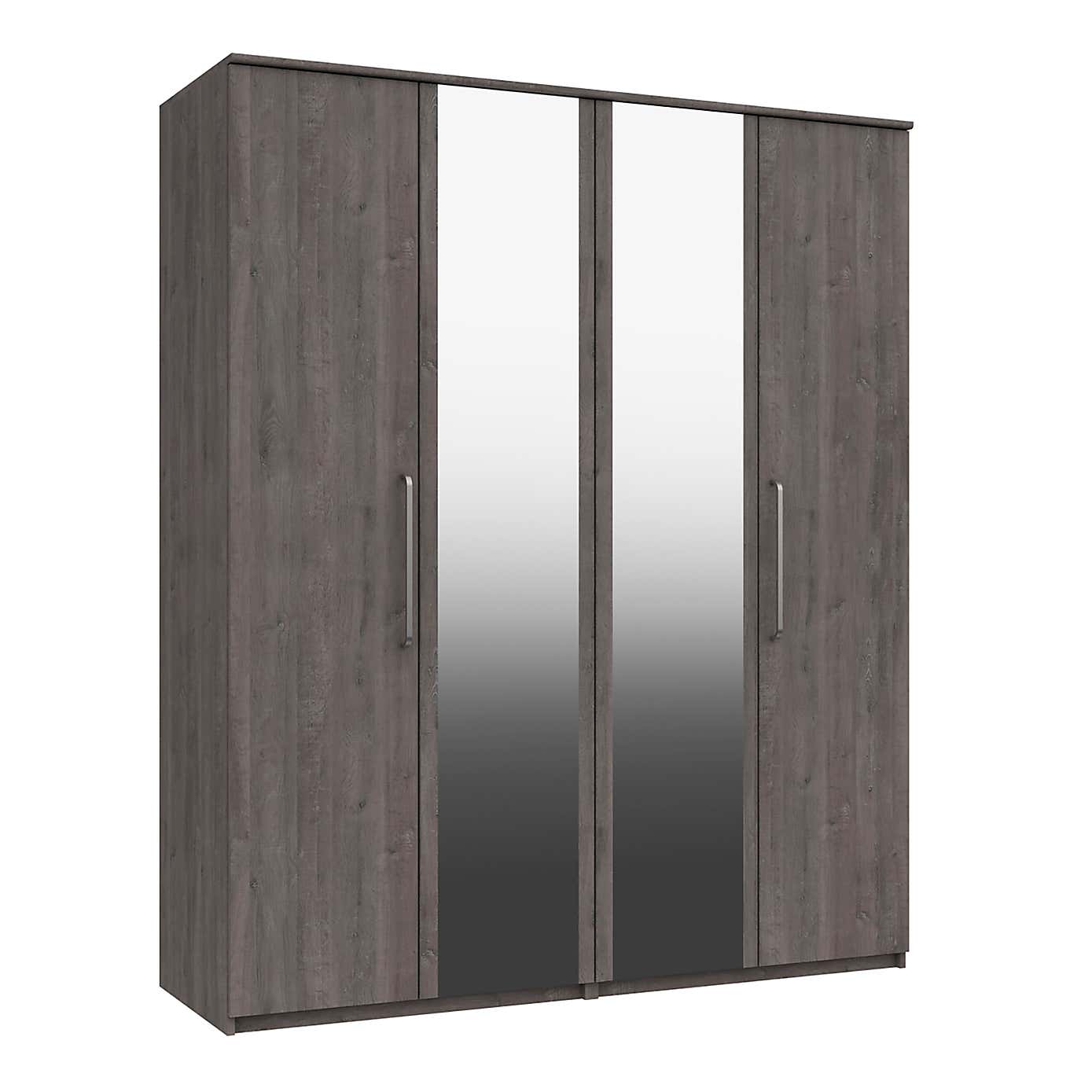 Parker Grey 4 Door Mirrored Wardrobe