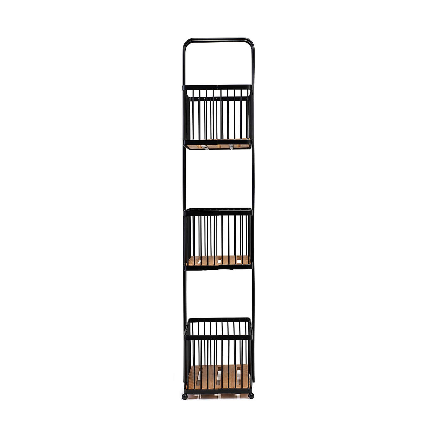 Black & Bamboo Free Standing 3 Tier Storage Caddy