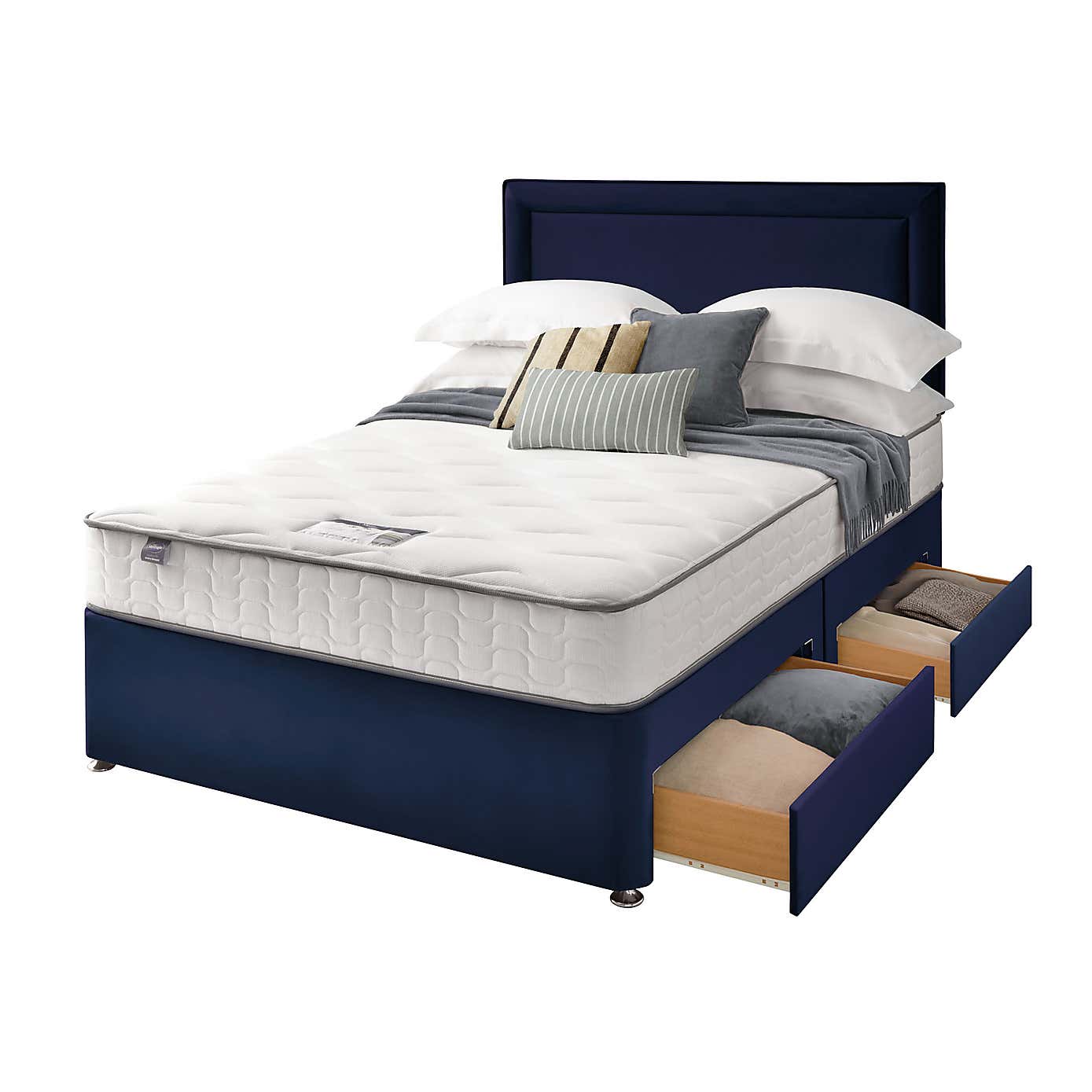 Silentnight 2 Drawer Divan Bed With Velvet Malvern Headboard