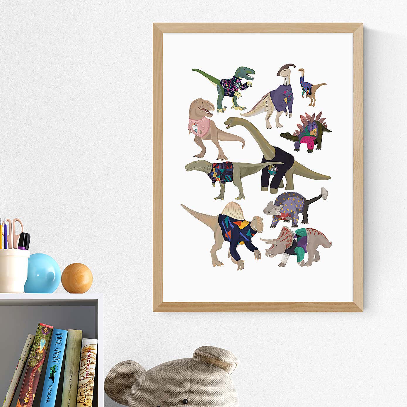 East End Prints Dinosaurs in 80s Jumpers by Hanna Melin Print