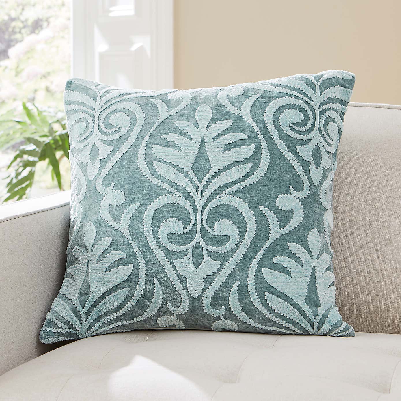 Chenille Damask Primrose Cushion