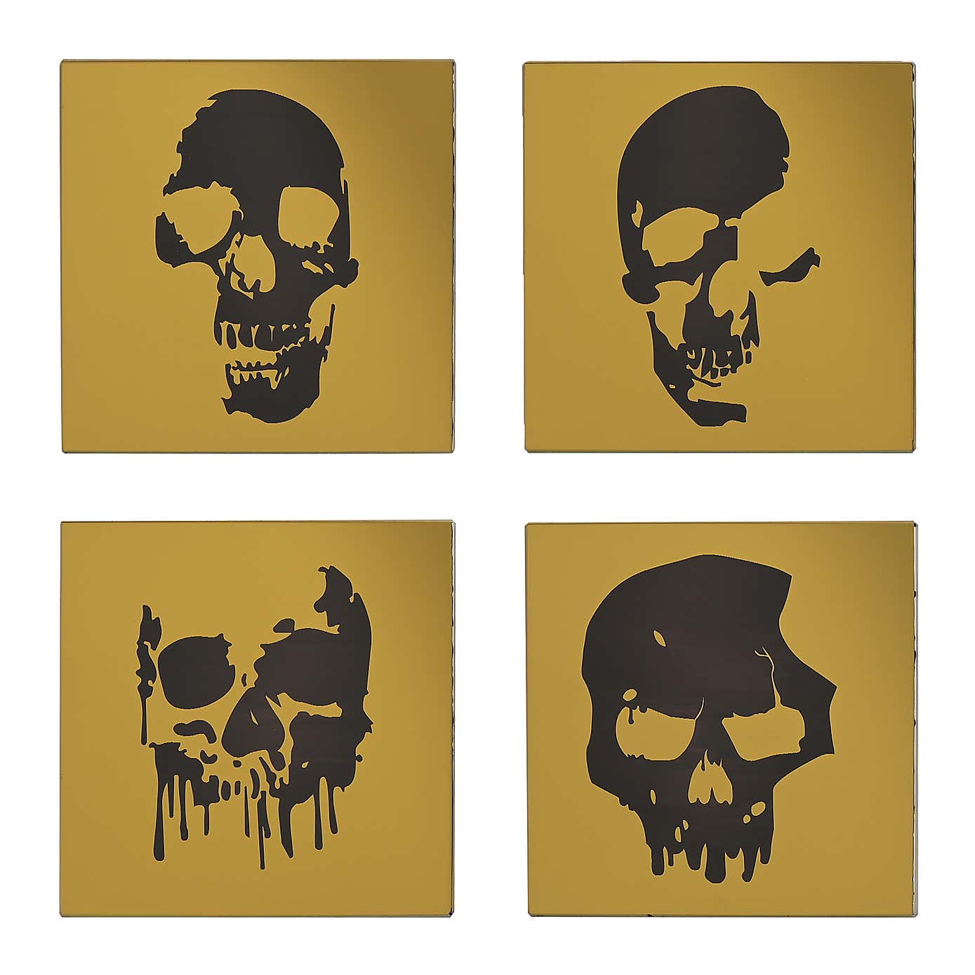 Gold and Black Set of 4 Mirrored Skull Silhouette Coasters