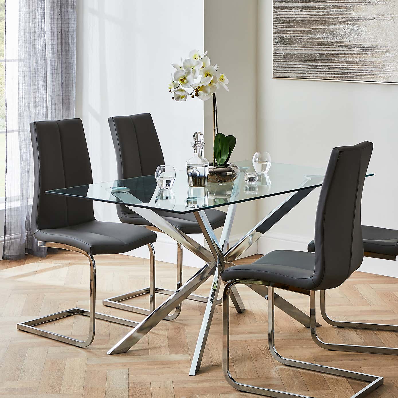 Lumia Glass Dining Set with Jamison Chairs