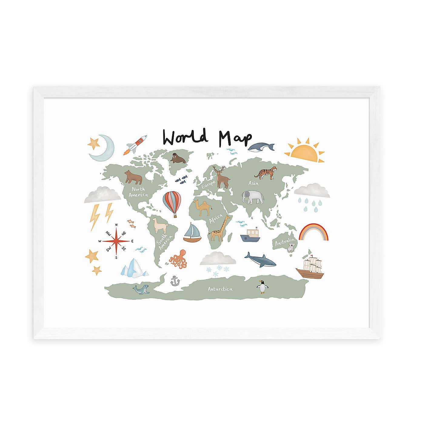 East End Prints World Map in Green Print