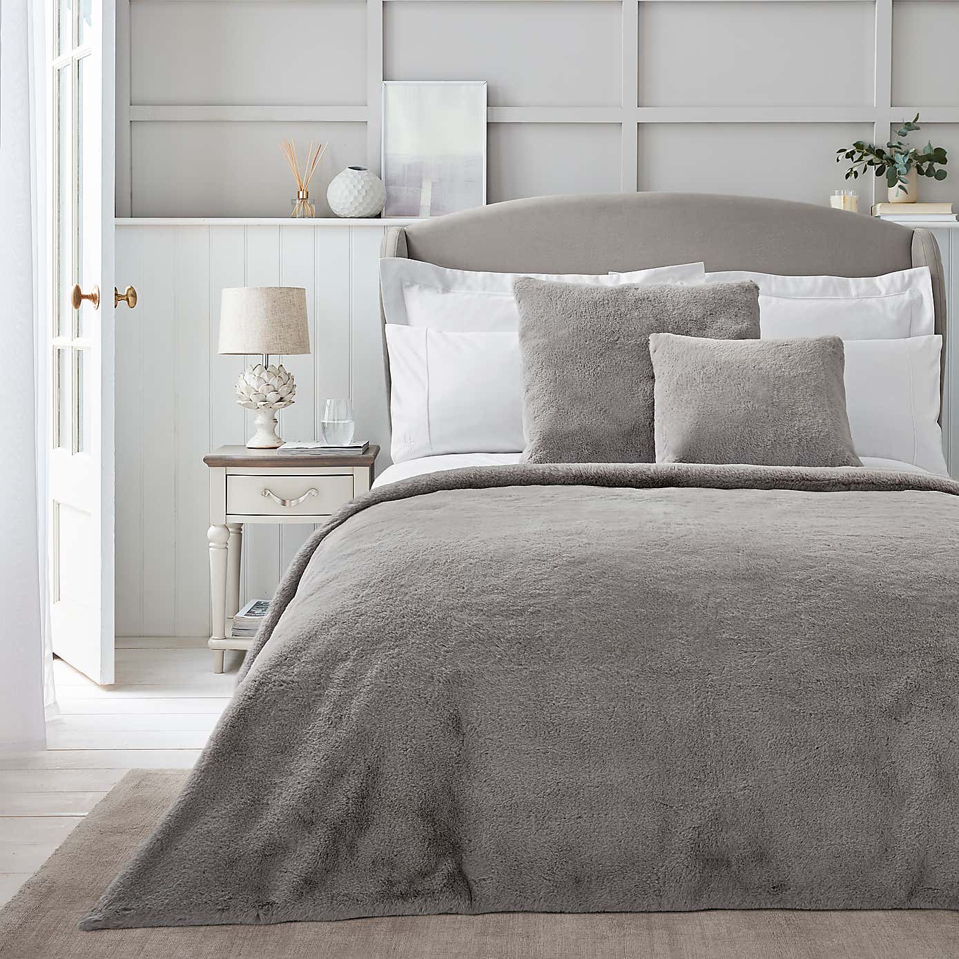 Dorma Purity Faux Fur Grey Continental Cushion