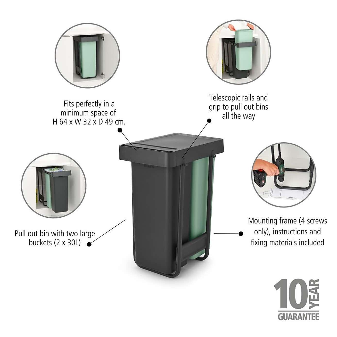 Brabantia Sort and Go 2 Sections 2 x 30L Bin