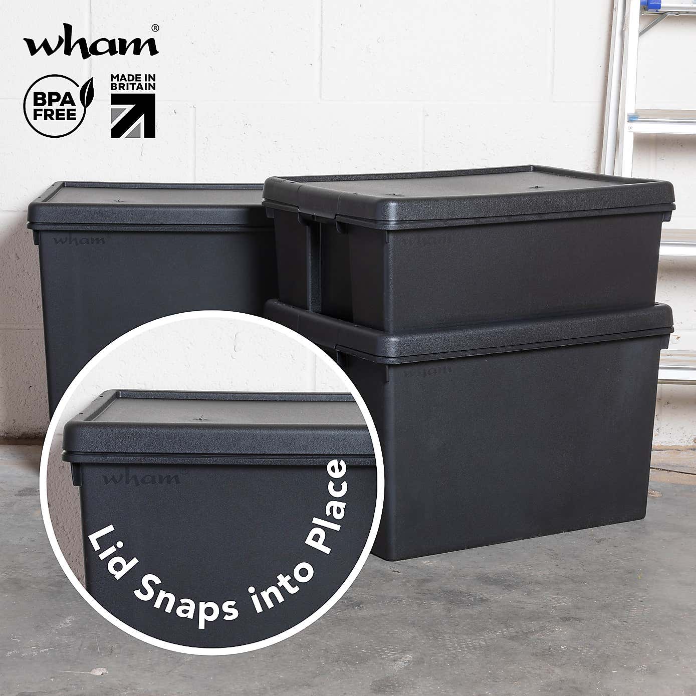 Wham Bam 3 Piece Black Multisize Heavy Duty Box & Lid