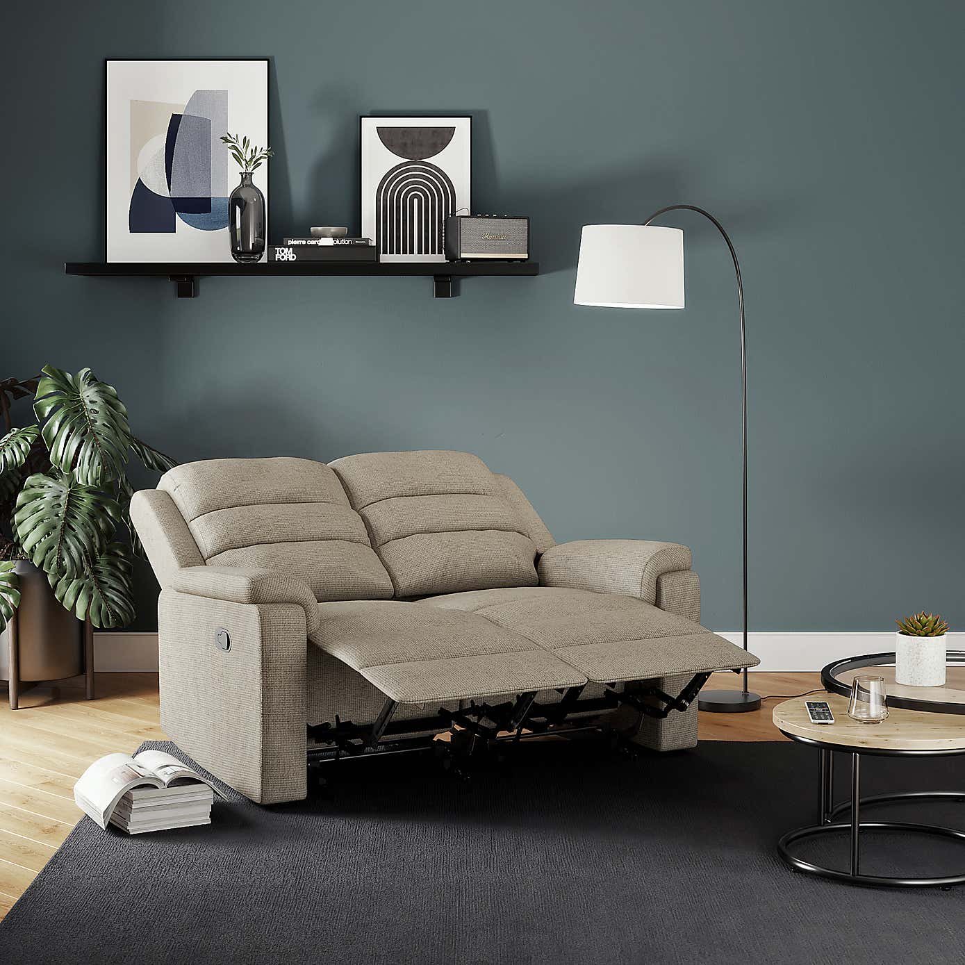 Taylor Chunky Chenille Manual Recliner 2 Seater Sofa, Dark Natural