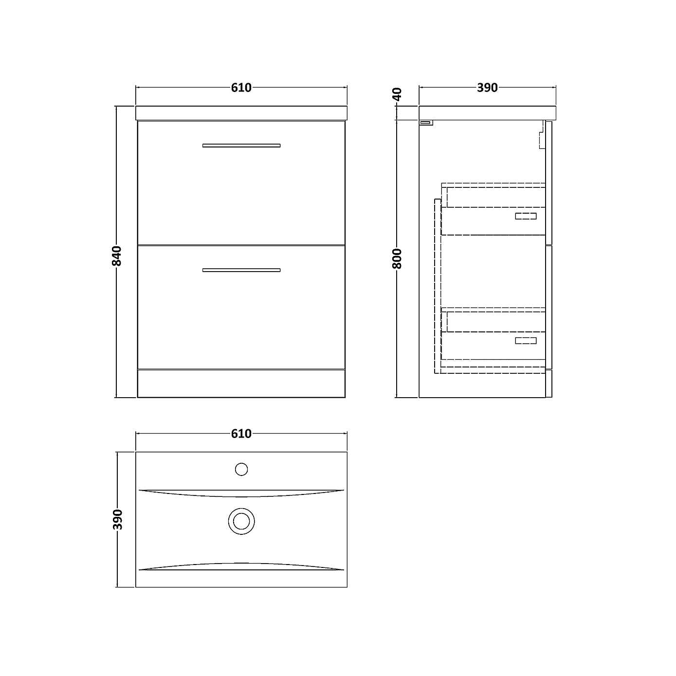 Arno Floor Standing 2 Drawer Vanity Unit with Basin