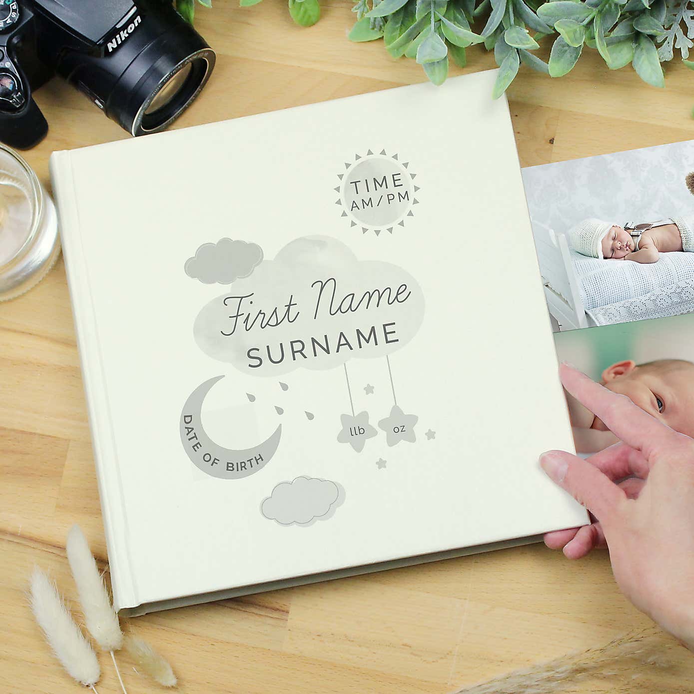 Personalised New Baby Moon and Stars Square Photo Album