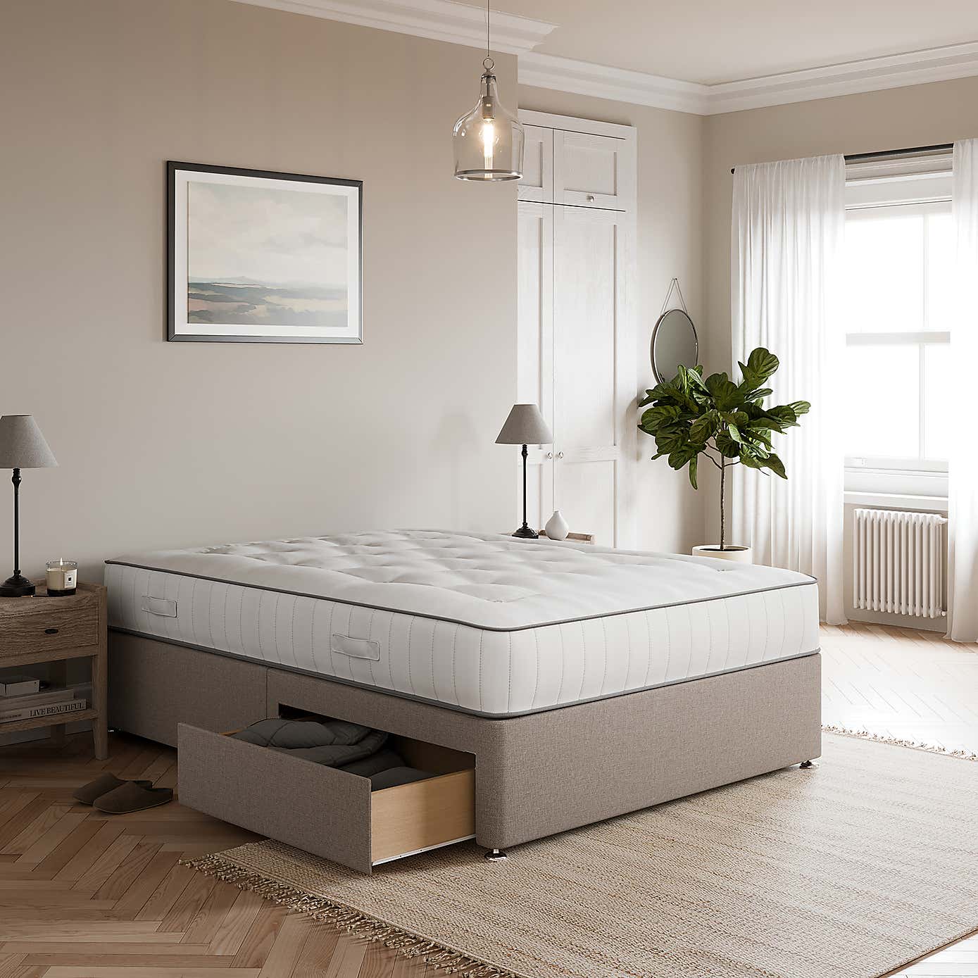 Fogarty 1500 Pocket Wool Mattress Divan Set, Faux Linen