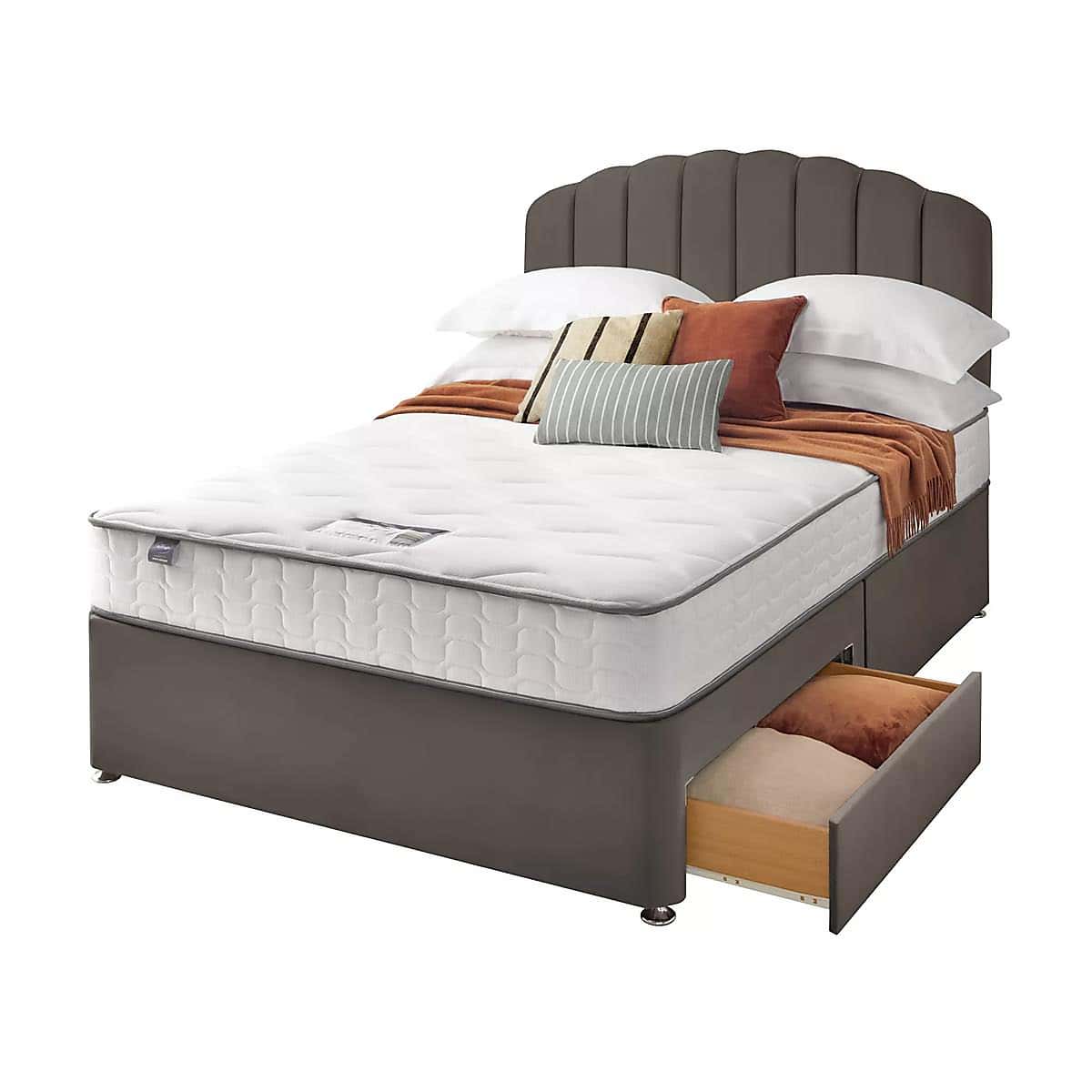Silentnight 2 Drawer Divan Bed With Velvet Merlin Headboard