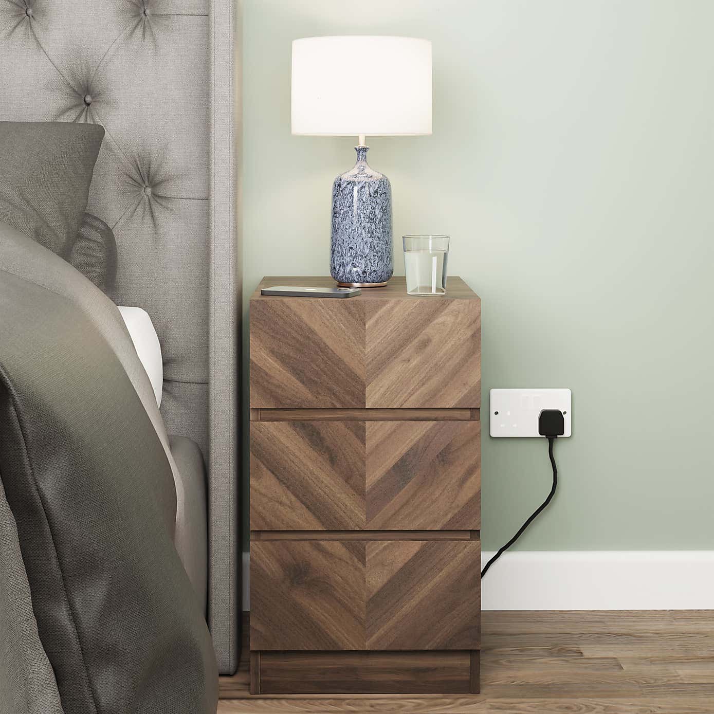 Taranto Pair of 3 Drawer Bedsides Walnut