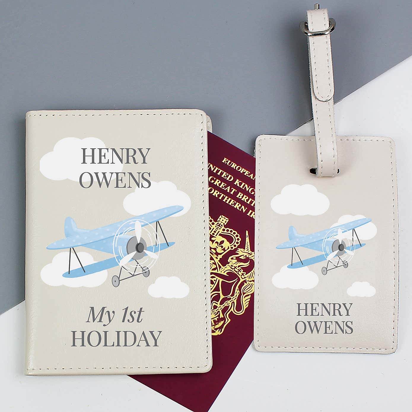 Personalised Plane Passport Holder and Luggage Tag Set