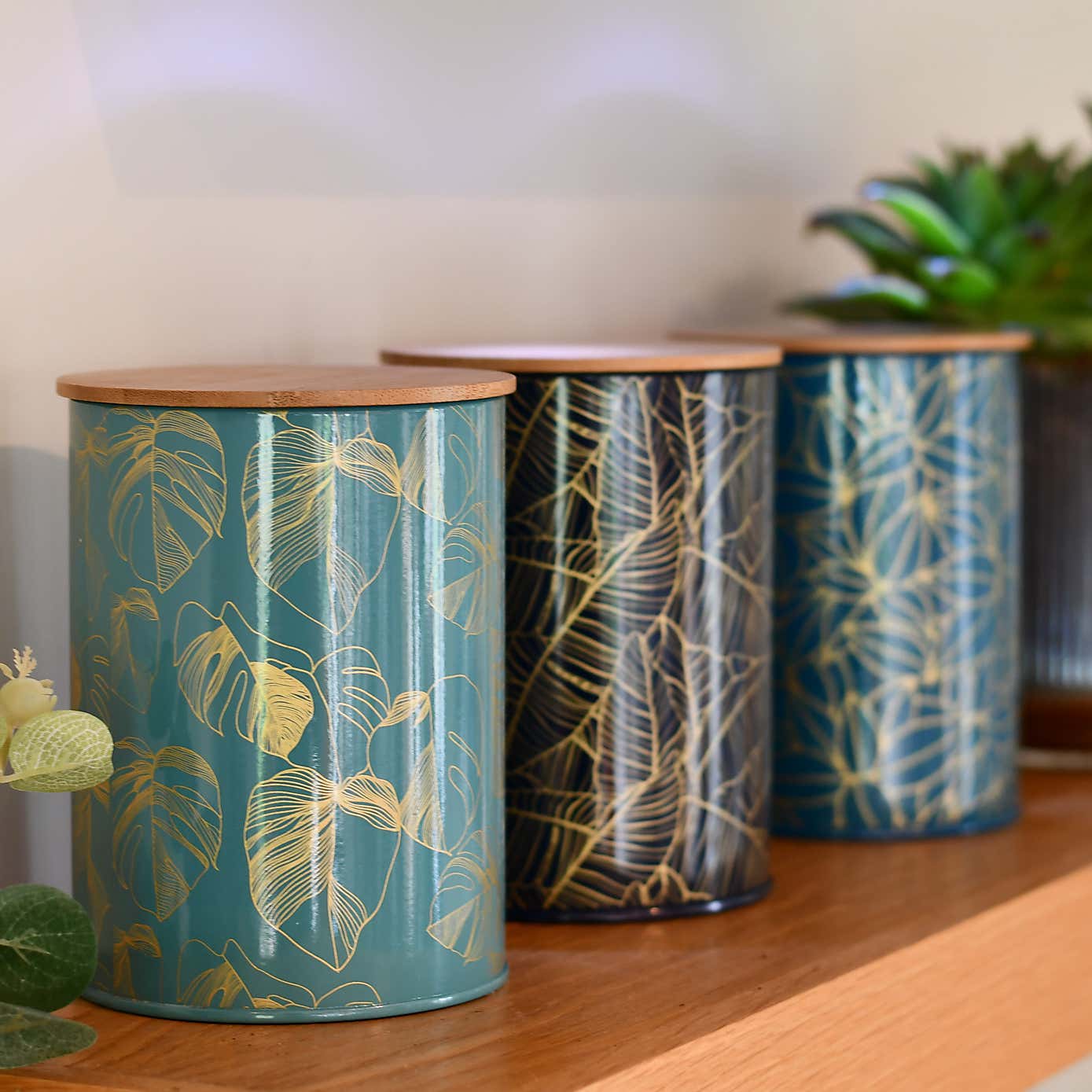 Botanicals Teal Leaf Storage Kitchen Canister