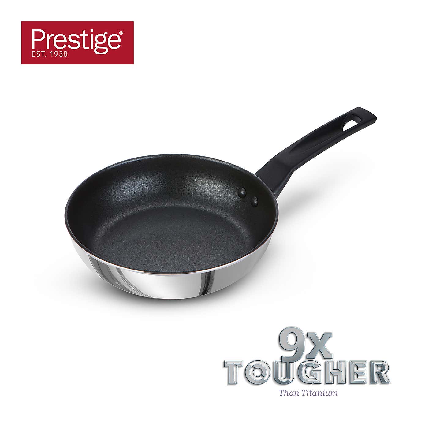 Prestige 9x Tougher Stainless Steel Open Frying Pan, 21cm