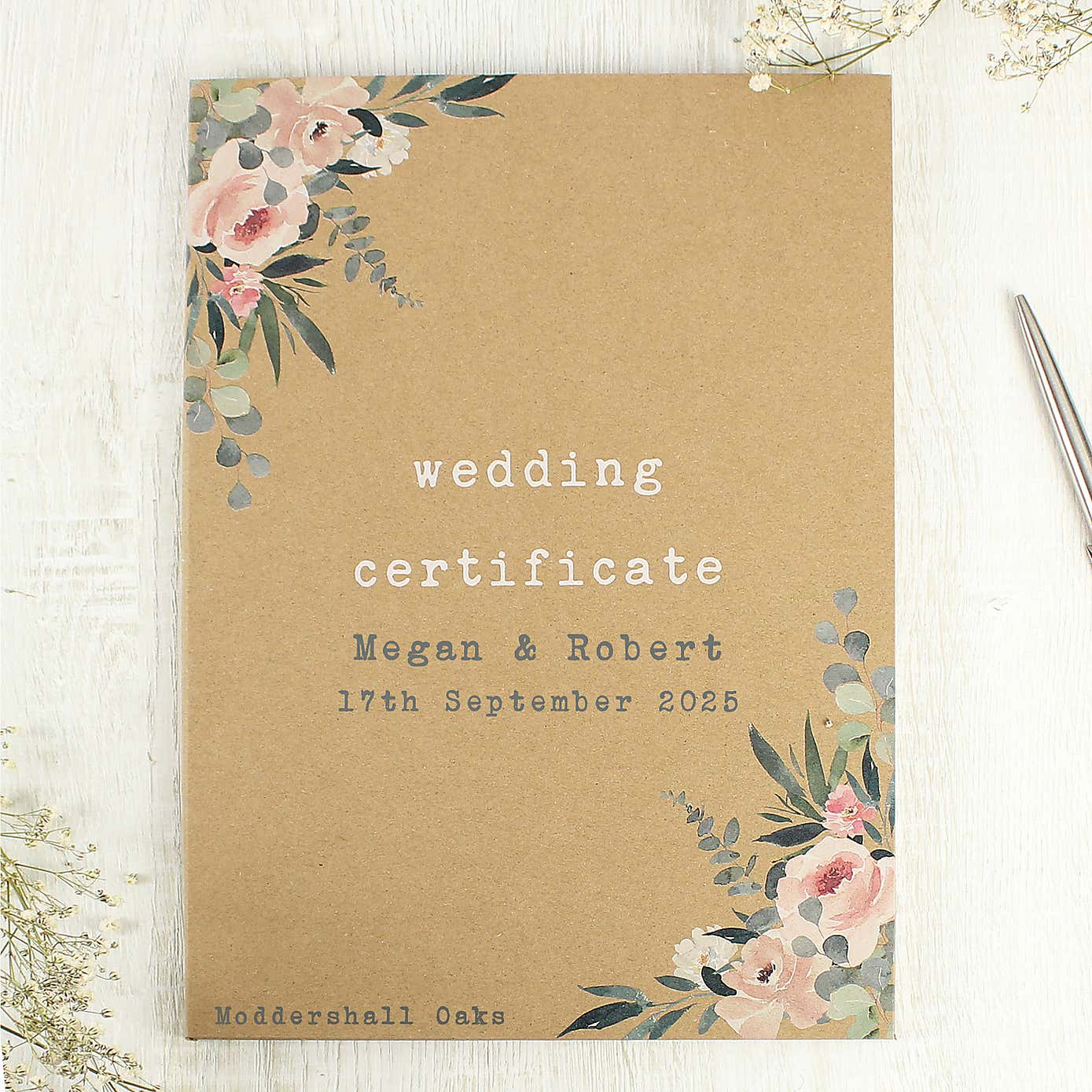 Personalised Wedding Certificate Display Book