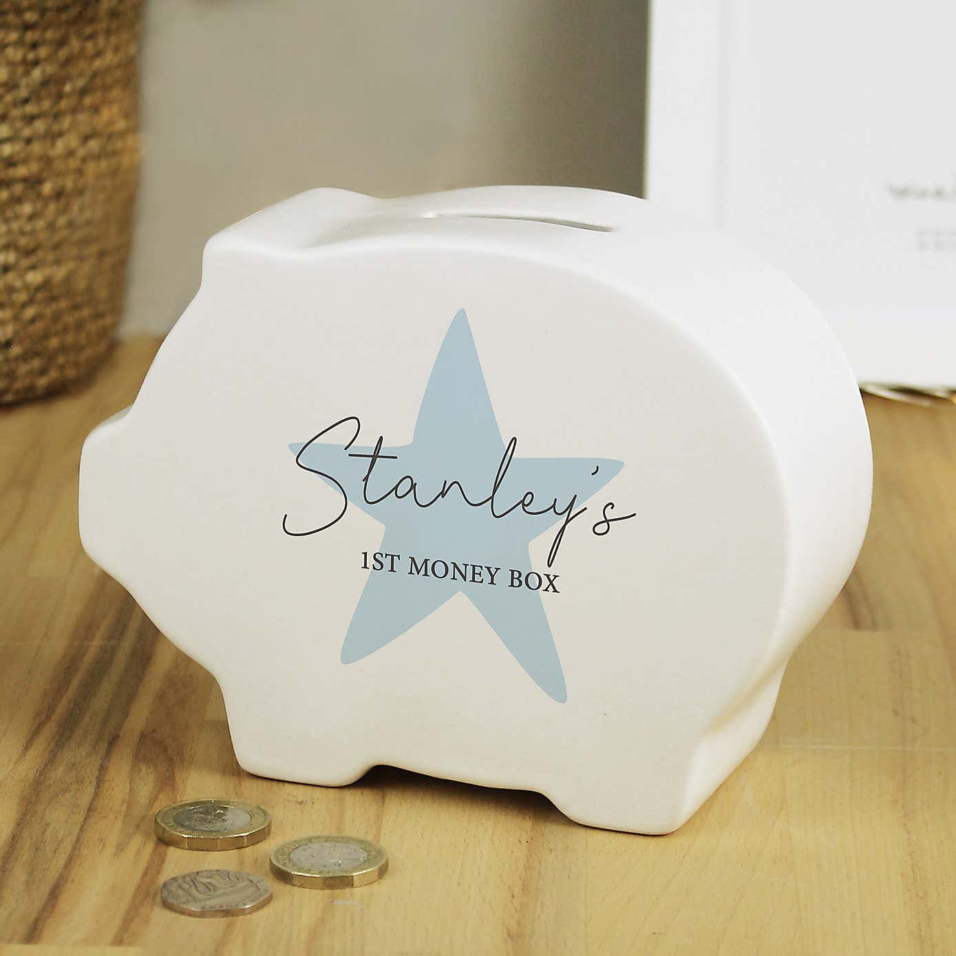 Personalised Star Piggy Bank Blue