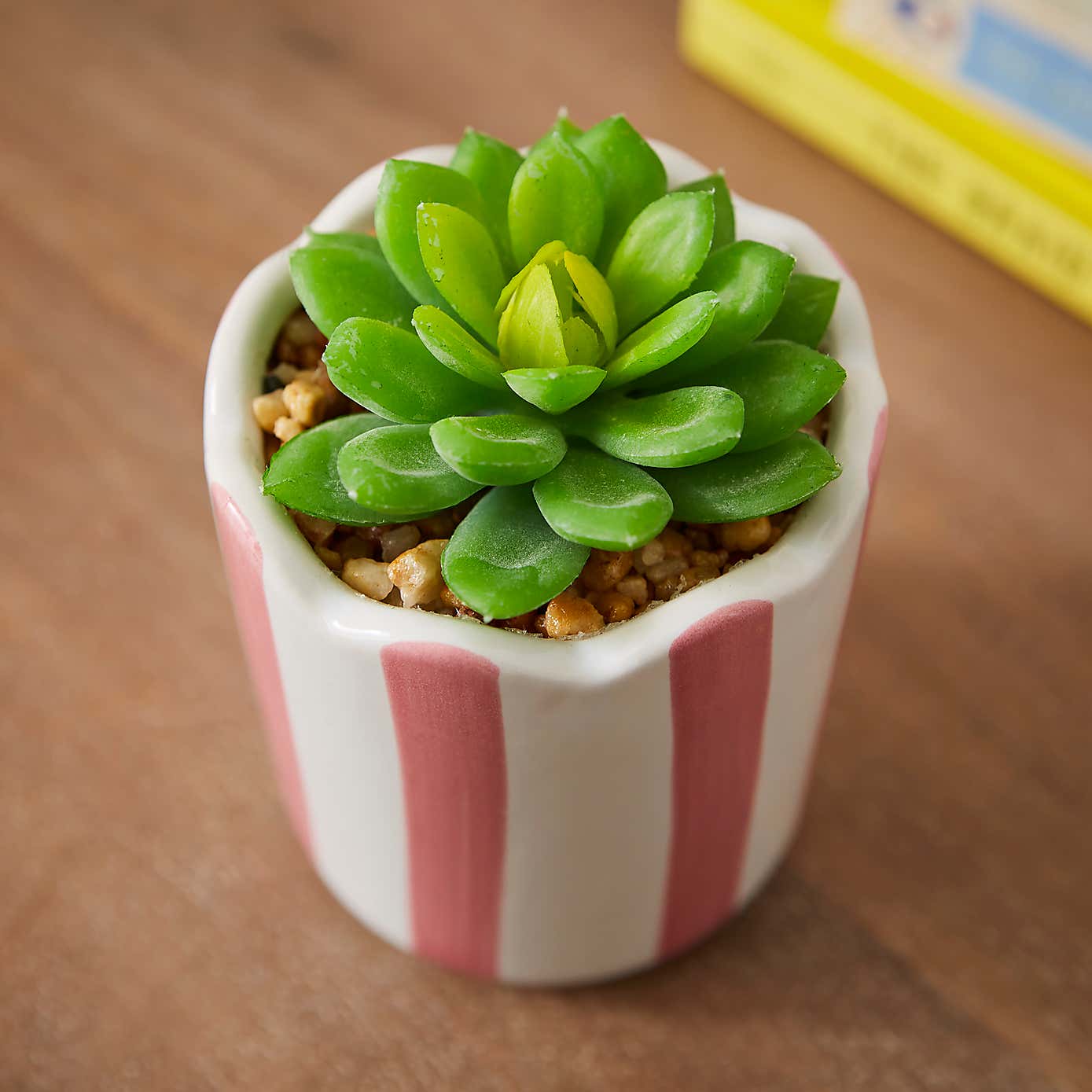 Artificial Succulent in Striped Ceramic Plant Pot